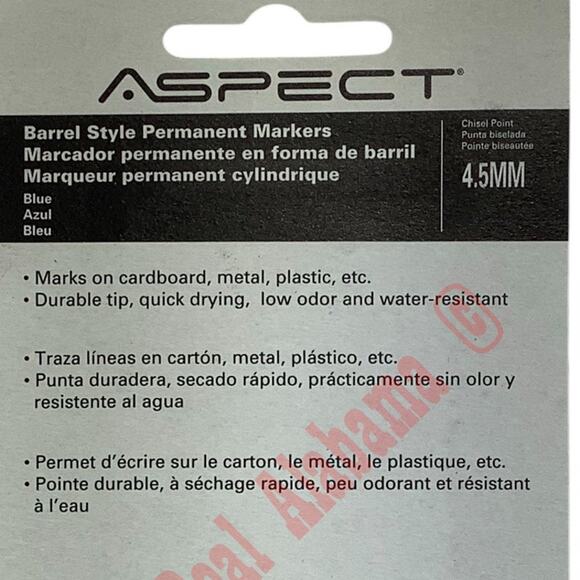 20-PK Fastenal Aspect Permanent Blue Chisel Point Markers, 4.5MM, Barrel Style - Picture 3 of 4